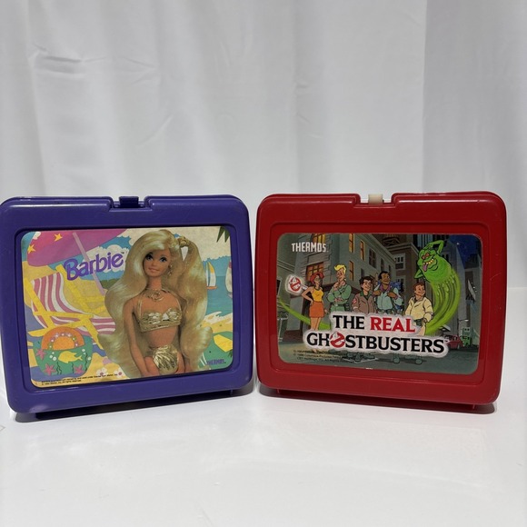 The Real Ghostbusters & Barbie Plastic Lunch Box Vintage 80s & 90's NO THERMOS - Picture 1 of 16